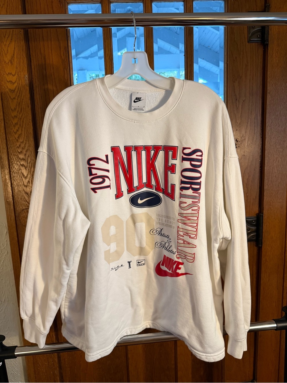 Nike White Crewneck Sweatshirt with Red and Navy Graphics
